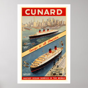 Poster Navio de Cruzeiro Cunard Europa para Toda a Améric