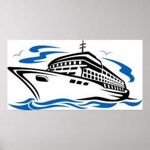Poster Navio de cruzeiro no Oceano Ondas Viagem náuticas