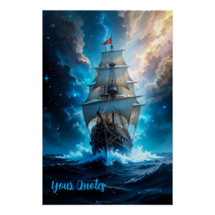 Póster Navio de Fantasia Épica Navegando Tempestade no Oc
