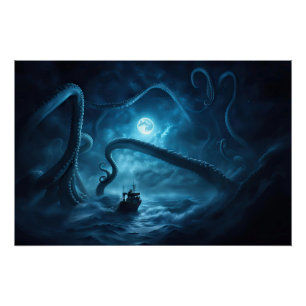 Póster Navio de pesca monstro do mar Kraken