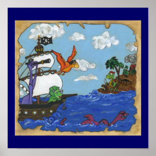 Poster Navio de pirata do dinossauro