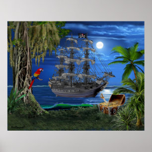 Poster Navio de pirata enluarada Mystical