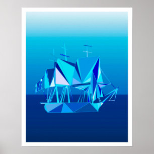 Póster Navio de tosquiadeira geométrico moderno, azul