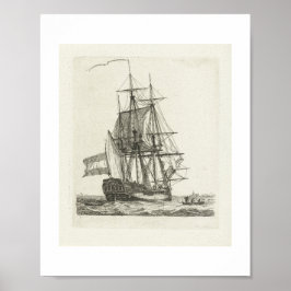 Poster Navio de três mastros com duas figuras no cordame 