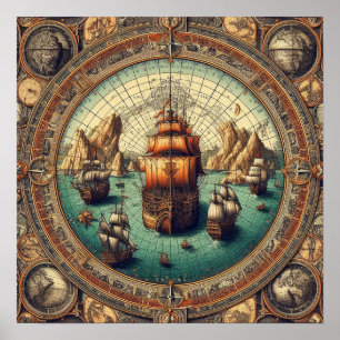 Poster Navio de vela espanhol antigo, Mapa 3