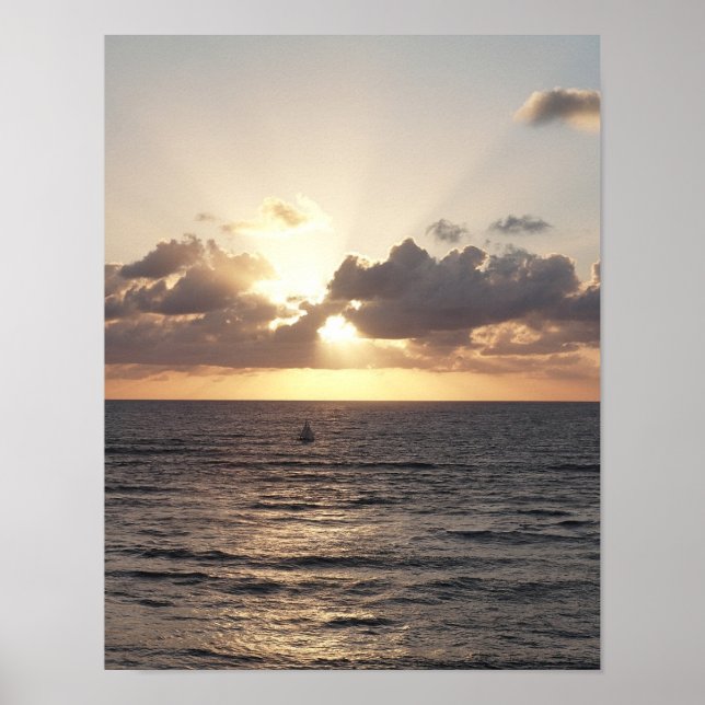 Póster Navio de vela no pôr do sol (Frente)
