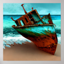 Navio Desertado em uma praia Sandy