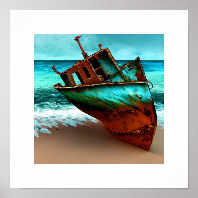 Poster Navio Desertado em uma praia Sandy (Frente)