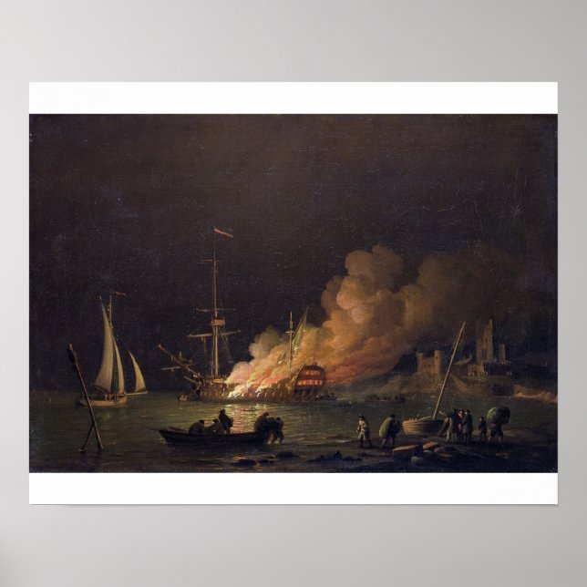 Póster Navio em Fogo à Noite, c.1756 (óleo na canvas) (Frente)