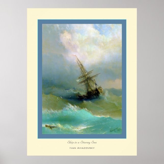 Póster Navio em um mar tempestuoso~ Ivan Aivazovsky (Frente)