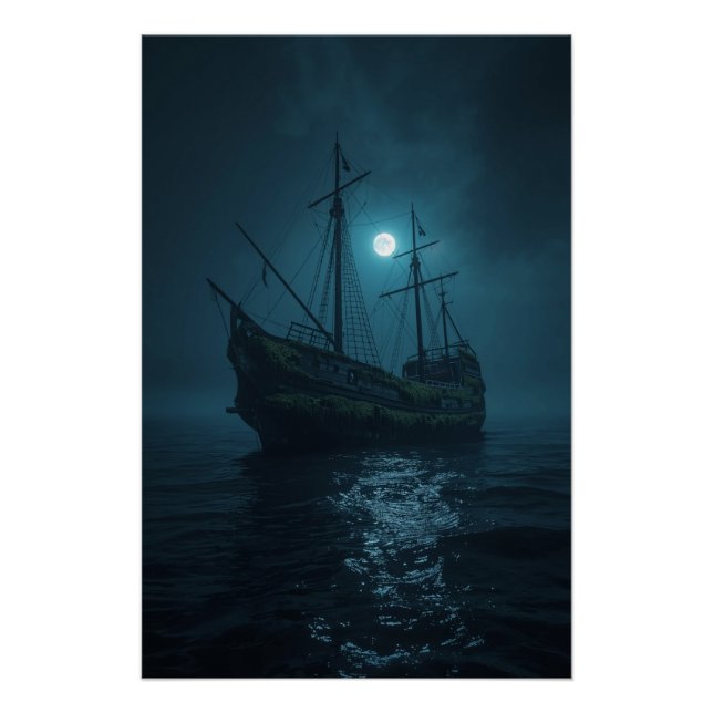 Póster Navio Fantasma Sob a Lua – Noite Assombrada no Oce (Frente)
