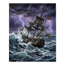 Navio Galeão Dramático Tempestade Oceano Relâmpago