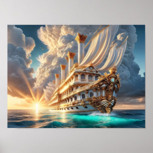 Poster Navio majestoso desenhado pelos romanos no oceano