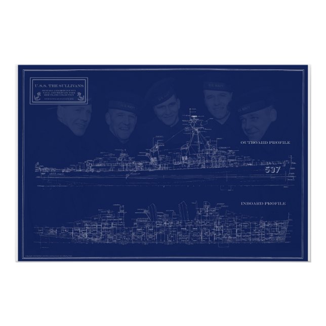 Póster Navio Museu The Sullivans Blueprint com Irmãos (Frente)