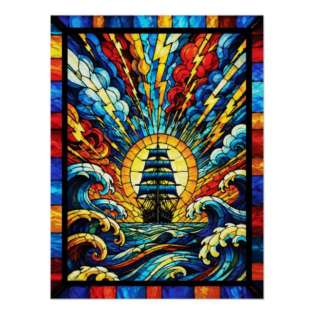 Póster Navio Navegando Através da Tempestade (Frente)