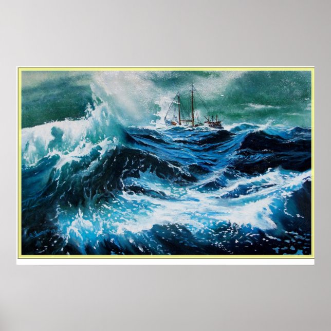 Póster Navio no Mar na Tempestade (Frente)