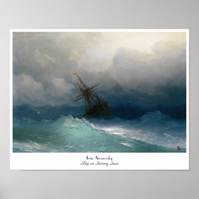 Póster Navio no Stormy Seas Ivan Aivazovsky temporal (Frente)