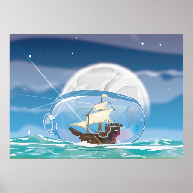 Póster Navio numa Garrafa no mar (Frente)