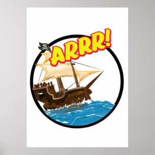 Poster Navio pirata de desenho animado engraçado