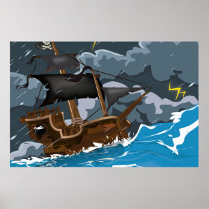 Póster Navio Pirata na Tempestade