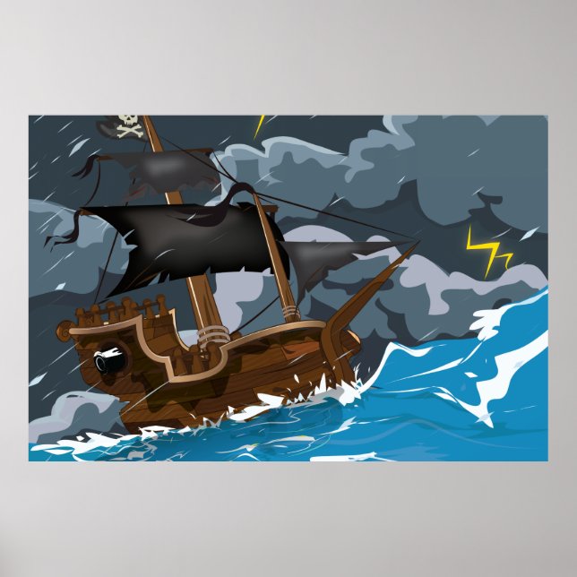 Póster Navio Pirata na Tempestade (Frente)