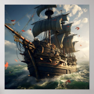 Poster Navio pirata sob o céu brilhante