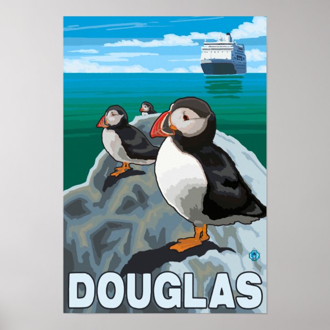 Poster Navio Puffins & Cruise - Douglas, Alasca (Frente)
