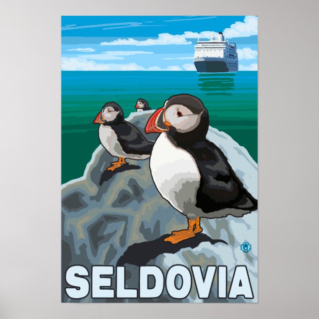 Póster Navio Puffins & Cruise - Seldovia, Alasca (Frente)
