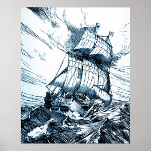 Póster Navio que navega ondas de oceano náuticas