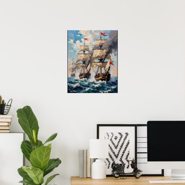 Poster Navios Altos em um Mar Agitado (Escritório em casa)