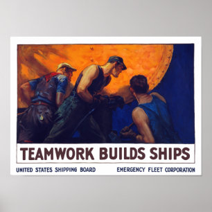 Póster Navios das construções dos trabalhos em equipe -
