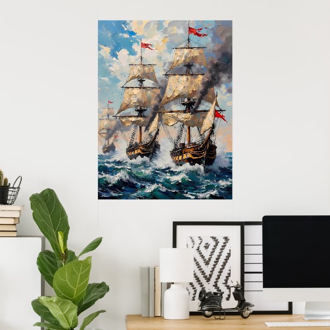 Poster Navios de altura num mar furioso (Escritório em casa)
