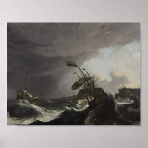 Póster Navios de guerra em uma tempestade pesada, Ludolf