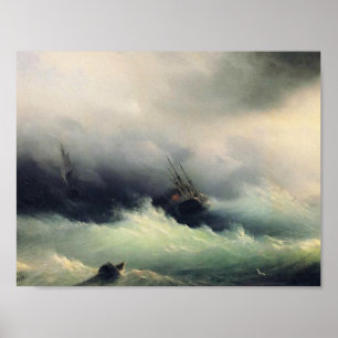 Póster Navios de Ivan Aivazovsky- em uma tempestade