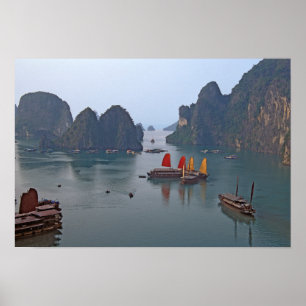 Poster Navios de navegação na Baía de Ha Long - Vietna