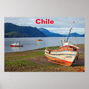 Poster Navios de pesca, Hornopiren, Chile