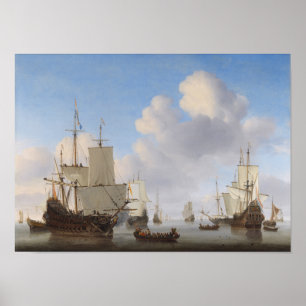 Póster Navios do Dutch em uma calma - pintura marítima