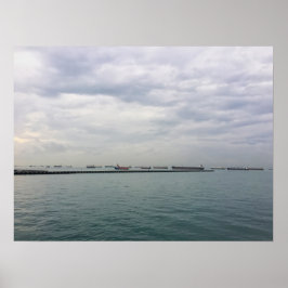 Poster Navios em Anchor no estreito de Singapura sob Mood