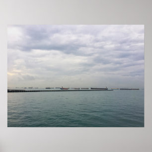 Poster Navios em Anchor no estreito de Singapura sob Mood