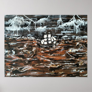 Poster Navios em uma Tempestade Pintura de Alfred Fox