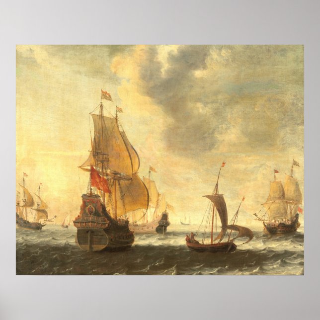 Poster Navios Holandeses - Jacob Bellevois Fine Art Poste (Frente)