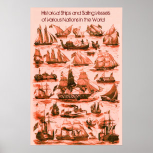 Poster NAVIOS INTERNACIONAIS DE NAVIOS DE VINTAGEM,Vermel