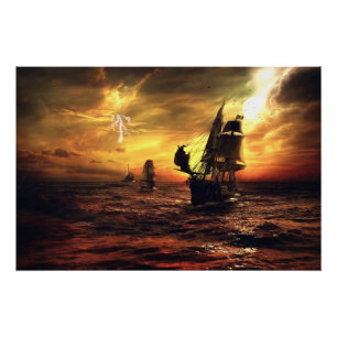 Póster Navios no mar tormentoso