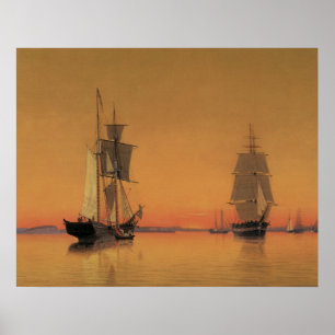 Póster Navios no porto de Boston no crepúsculo 1859