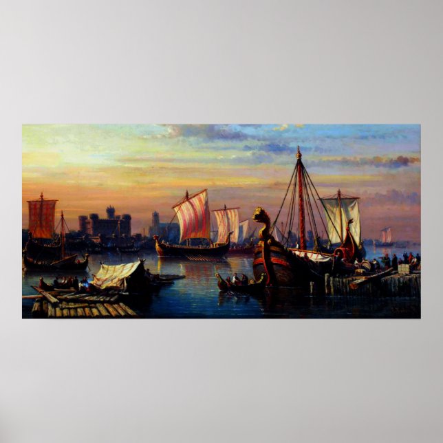 Poster Navios Viking no rio Tamisa Everhardus Koster (Frente)