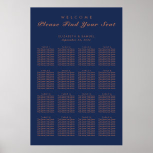 Póster Navy Blue Copper Trees Avenue Table Plan