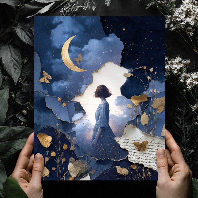 Poster Navy Blue Gold Fantasy Night Sky Wall Art Print (Criador carregado)