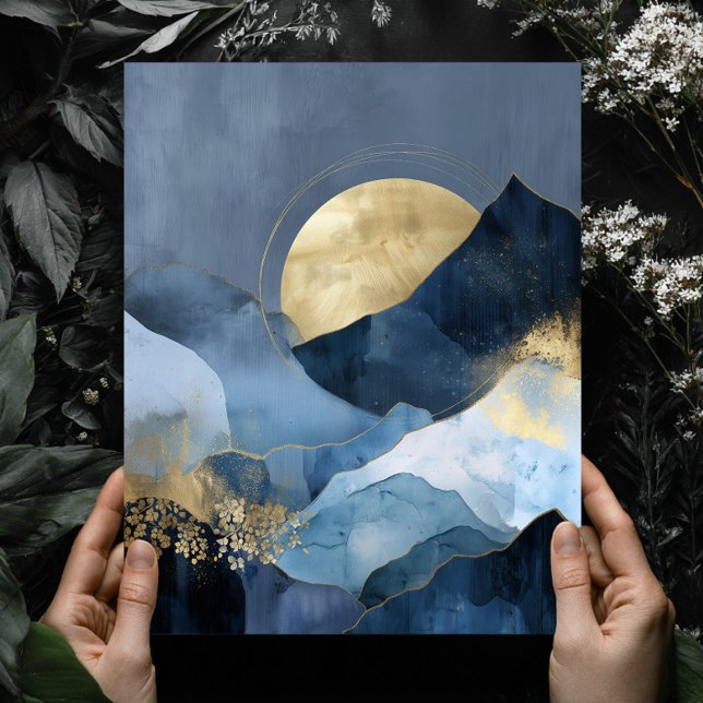 Poster Navy Blue Gold Modern Abstract Landscape Wall Art (Criador carregado)