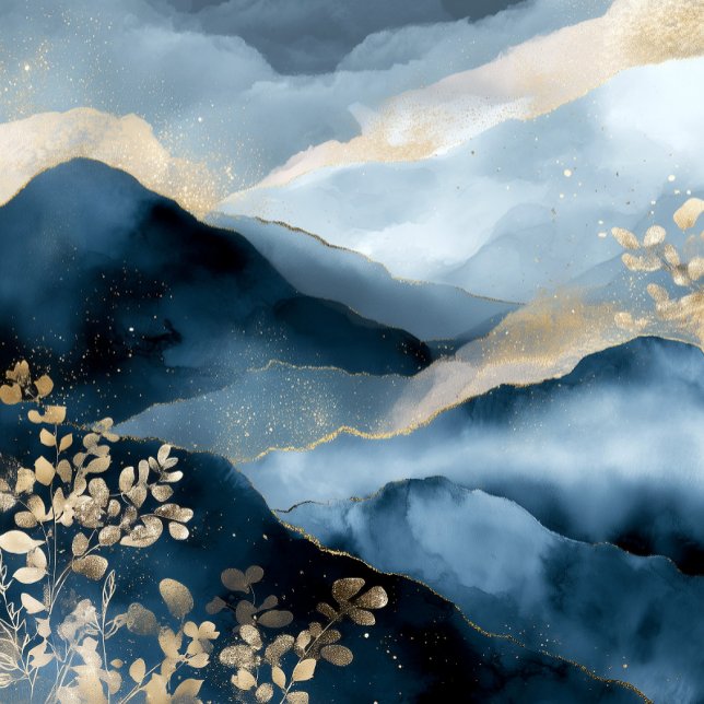 Poster Navy Blue Gold Modern Abstract Landscape Wall Art (Criador carregado)