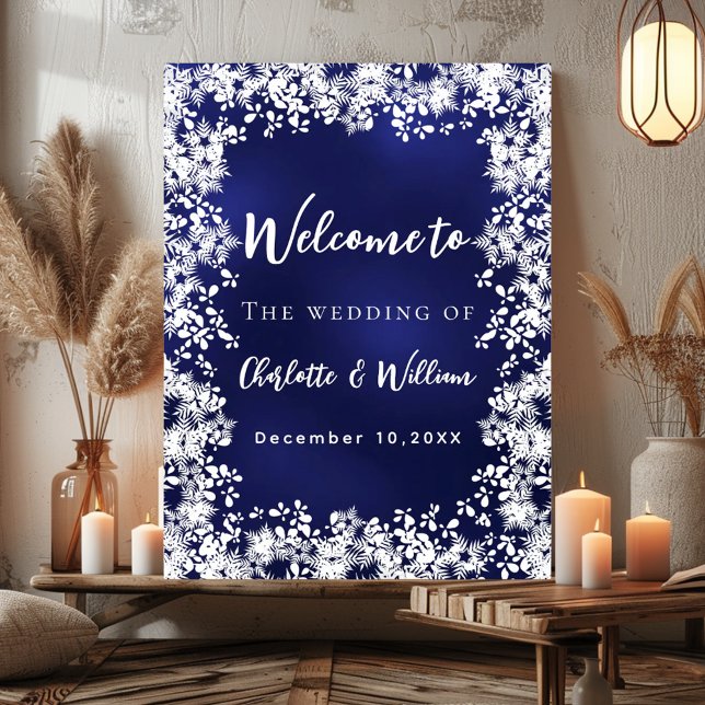 Poster Navy blue snowflakes wedding welcome sign (Criador carregado)